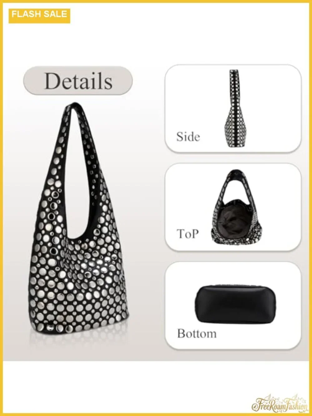 Studded Y2K Hobo Shoulder Bag Faux Leather Punk Underarm Tote Handbag